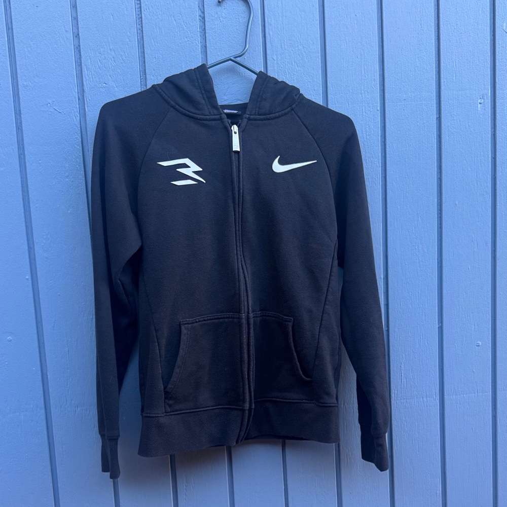 Nike Black Kids' Full-Zip Hooded Sweatshirt with White Swoosh